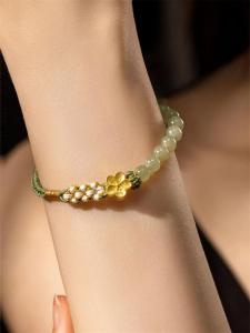 Artistic Retro Personalized Fresh Peach Blossom Turquoise Bracelet Elegant Design Handmade Jewelry for Women Fashionable Accessory