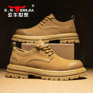 Bull Family Mens Winter Outdoor Work Boots Retro Anti-slip Labor Protection Low Help Casual Yellow Martin Boots