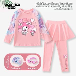 Meleti Childrens Swimming Suit Spring Summer Style Girls Two-Piece Long Sleeve Long Pants Sunscreen Swimming Suit Set for Big Kids