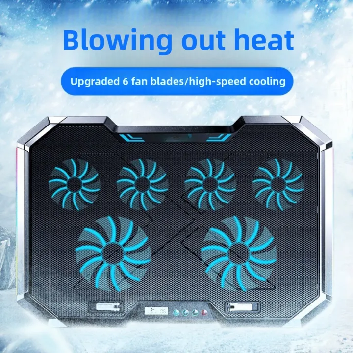 LS | 17 inch gaming laptop cooler, 6-fan LCD screen, two USB ports, 1500RPM laptop cooling pad, RBG luminous laptop stand