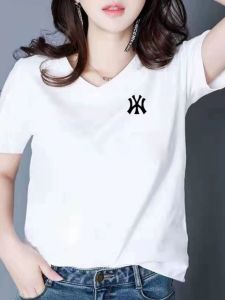 2024 Summer New Arrival Plus Size Full-Figured Women's T-shirt Women's Slimming Cotton Loose Half-Sleeve Top V Neck Short Sleeve Bottoming Shirt