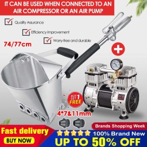 👍Factory Direct👍77cm/74cm Plastering Machine With Cover Gold+Black Wall Spray (Corner Protection) Cement Mortar Sprayer for Wall/Ceiling High Pressure Vacuum Automatic Jet Pump Spraying Gun With Hopper Bucket Concrete Free 4*7MM+4*11MM Nozzles