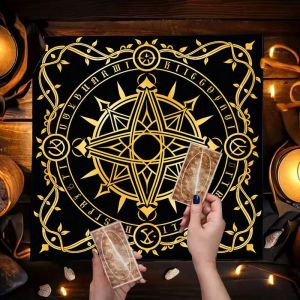 VIKAMA Vàng Pentagram Rune Khăn Trải Bàn Mười Hai Chòm Sao Mặt Trời Mặt Trăng Thiết Kế Ngôi Sao Tarot Thẻ Bàn Thờ Vải Để Bói Toán Trang Trí