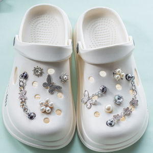 Hole Shoes Accessories Metal Butterfly Crocs Decorative Buckle Removable Pearl Flower Alloy Short Chain DIY Shoe Ornament