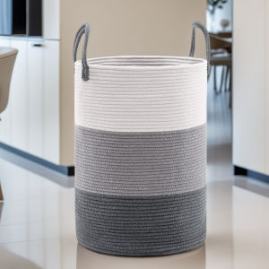 Large Storage Basket Tall Woven Decorative Laundry Hamper With Handles Foldable Cotton Rope for Clothes Kids Toys Living Room