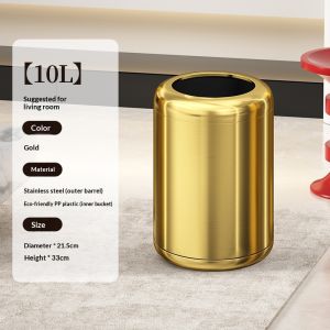 8L/10L uncovered bathroom trash can made of stainless steel anti-rust and anti-fingerprint suitable for home bedroom living room and toilet