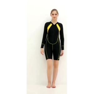 Baju Renang Spandeks Lycra Wanita dengan Cup Bra Motif Zig Zag Warna-Warni