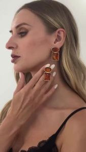 Ingemark | Ingemark Vintage Elegant Oval Square Resin Stud Earrings for Women Trendy Creative Metal Piercing Ear Jewelry Accessories Gifts
