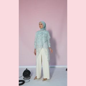 HijabChic Avla Mint Outerwear - Outer Lebaran Elegan Brukat Layer Payet Bunga Premium
