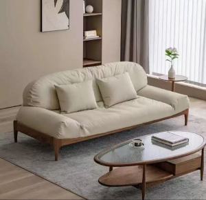 North America Black Walnut Color Solid Wood Lazy Sofa Fabric Straight Row Vintage Casual Simple Luxury Home Furniture