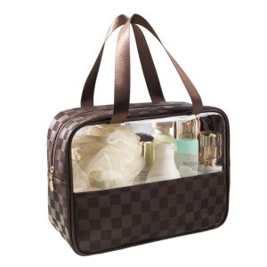 JNL Portable Waterproof Square Grid PVC Large Capacity Cosmetic Travel Toiletry Bag B08