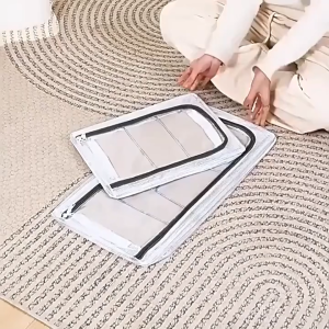 Contemporary Rectangle Shoe Organizer Box with Transparent PVC Material Non-Waterproof Multipurpose Storage with Steel Frame Support and 2 Removable Windows for Sports Shoes and High Heels - 1pc Under-Bed Storage