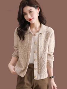 เปิดลง ปกเสื้อ ผ้าขนสัตว์ถัก เสื้อสเวตเตอร์ สไตล์สั้นเปิด คาร์ดิเกน สําหรับผู้หญิง ฤดูใบไม้ผลิ ฤดูใบไม้ร่วง เสื้อแจ๊กเก็ตสุภาพสตรีลดอายุแฟชั่น