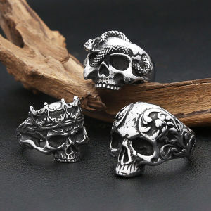 Vintage Gothic 316L Stainless Steel Skull Rings For Men Women Punk Hip Hop Motorcycle Band Jewelry Halloween Gifts Dropshipping