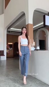 PD15 กางเกง 8 ส่วนขากระบอกเล็ก S-2XL กระบอกเล็กเอวสูง ตะขอหน้า มีหูเข็มขัด