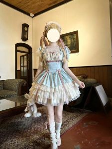 ชุดเดรสกระโปรงสั้นสไตล์โบเทาต้า ผ้าซาติน ทรงเจ้าหญิง แขนสั้น คอตั้ง ชุดเดรสฤดูร้อนสำหรับเด็กโต ชุดเดรสแฟชั่น Lolita