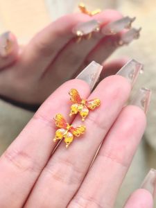 ผีเสื้อเคลือบทอง 24k ลูกไม้ ต่างหู ผู้หญิง เรียบหรู Hollow Out Court สไตล์แฟชั่นเครื่องประดับตกแต่งหู