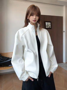 American Style Short Baseball Jacket Mens Simple Design Hard-wearing Workwear Coat Retro Stand Collar Polyester Fiber