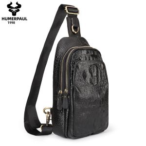 HUMERPAUL Nam Họa Tiết Cá Sấu Túi Đeo Trước Ngực Cổ Điển Lớp Da Đầu Tiên Đeo Túi Retro Túi Điện Thoại Di Động Cho Công Sở Ngoài Trời