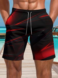 Summer New Geometric Texture Multi Color Texture Pattern 3D Printing Mens and Womens Leisure Swimming Breathable Shorts