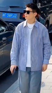 Yarn-dyed striped fabric Formal wear Long sleeves Shirts Business Lapel Tops