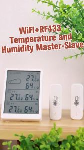 SMATRUL Tuya WiFi Smart Home Temperature Humidity Sensor Kit LCD Wi-Fi +RF433 Master and 433mhz Thermohygrometer with App Monitor Alert Weather Station Detector