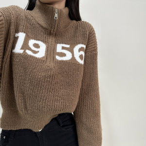 Áo Len Dệt Kim Cổ Cao Cạp Cao Phong Cách Ngọt Ngào Dành Cho Nữ Áo Len Cardigan Tay Dài Áo Khoác Ngoài Mùa Thu Áo Len Dệt Kim