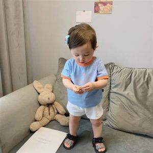 Áo Thun in Họa Tiết Cổ Tròn Tay Ngắn Mùa Hè Mới Cho Bé Gái Áo Sơ Sinh Đa Năng Thời Trang Thường Ngày Bằng Cotton 95%