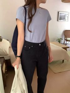 OnceMone Korean Style Simple round Neck Short Sleeve T-Shirt Women Summer New Skin-friendly Base Layer Thin Lyocell Cotton Top