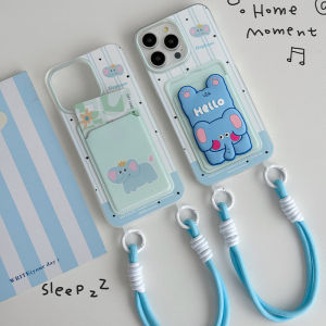 💯【Phone Case】+FREE Shipping 💯New Korean Style Ins Phone Case For iPhone 15 14 13 12 Pro Max Card Bag Wristband Hanging Rope Striped cartoon Cute Elephant Internet Celebrity Anti Fall Protection Female Trend Cover
