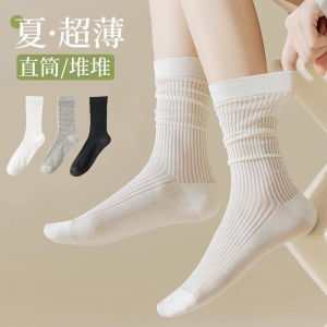Miu socks womens summer ultra-thin breathable sweat-absorbing medium tube socks ballet style stacking socks ice silk Zhuji socks