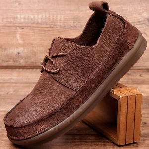 รองเท้าหนังสวมใส่สบายสไตล์ย้อนยุคสำหรับผู้ชาย Lase Cat ทรงหัวมน พื้นยาง ระบายอากาศได้ดี สวมใส่สบาย รองเท้าลำลองสำหรับผู้ชาย