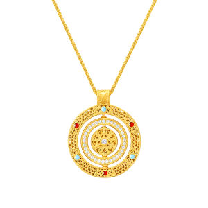 CTS 925 Silver Gold Plated Zircon Compass Necklace CHOW TAI SENG 周大生 S1PC1485 (Free S925 Chain)