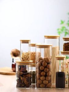 Toples Kaca Tutup Kayu 1600 ML Transparan Kedap Udara Bening Kotak Tebal Penyimpanan makanan Anti Mlempem Toples Lebaran Kue kering Glass Storage Jar Kotak Snack Aesthetic Toples Bumbu Dapur ptt