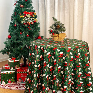 Christmas Tablecloth New Year Decoration Coffee Table Cloth Holiday Atmosphere Dining Table Cloth round Table Tablecloth Red Background Photo
