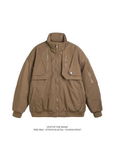 แจ็คเก็ตบินสไตล์ย้อนยุคอเมริกันสไตล์ญี่ปุ่นหลวมๆ คอตั้ง เสื้อเชิ้ตลำลองฤดูใบไม้ผลิและฤดูใบไม้ร่วงสำหรับผู้ชายและผู้หญิง