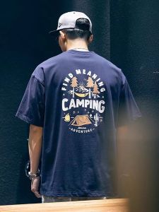 Heavyweight Japanese Style Pure Cotton Short Sleeve T-Shirt Mens Summer Loose Trendy Brand round Neck Casual Printed Half Sleeve Top