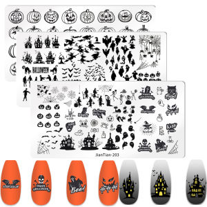 Halloween Stamp For Nails Mushrooms Ghost Skull Spider Web Leaves Bird Plates For Stamping Nails Graffiti Stamping Mold Manicur