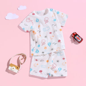 Pure Cotton Summer Thin Short Sleeve Shorts Set Baby Clothes Childrens Home Clothes Sleepwear for Boys And Girls