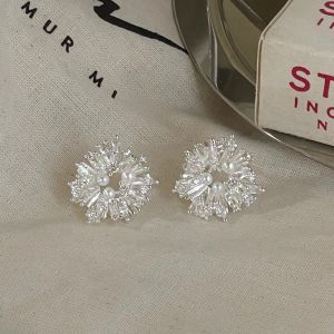 Shuangjiang Design Sparkling Firework 925 Silver Earrings Women Elegant Holeless Incense Tray Clip-Ons Fashion Jewelry