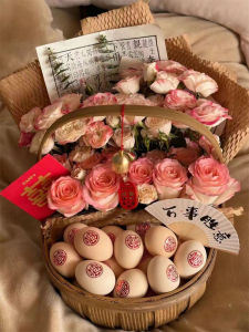 Handheld Wicker Flower Basket Fruit Gift Wood Piece Woven Storage Basket Moon Leave Gift Basket Rural Style Home Decor