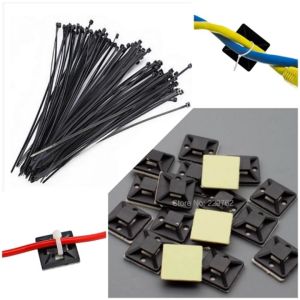 Phụ Kiện Cố Định Dây Cáp Dây Điện Gói 50 Món Gồm 25 Đế Nhựa Tự Dính Và 25 Dây Rút Nhựa Tiện Dụng Gọn Gàn