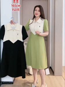 [Long and Short Styles ]Fashion Fake Two-piece Womens Summer Short-sleeved Dress with Lapel Slim Gentle A-line Skirt