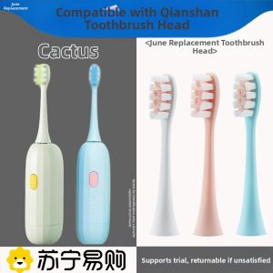 Portable June Early Cactus Design Electric Toothbrush Head White Feather Universal Replacement Toothbrush Head Deep Cleaning