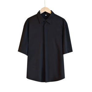 Summer Ice Silk Shirt Mens Fancy Thin Fashion Brand Trendy plus Size Short Sleeve Shirt Handsome Wear Match Mens Suits