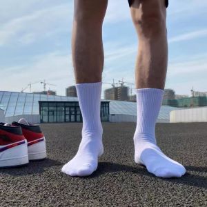 Four Pairs White Socks Men Breathable Socks Men Knee Socks Spring and Summer Thin Sports Easiest for Match Towel Bottom Long Socks Pure Cotton Long Tube