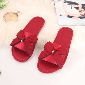 Wedding Morning Robe Slippers Home Indoor Anti-Slip Couple Red Silk Satin Face Groomsmen Hand Gift Four Seasons Universal Daily Use Rubber TPR Bottom