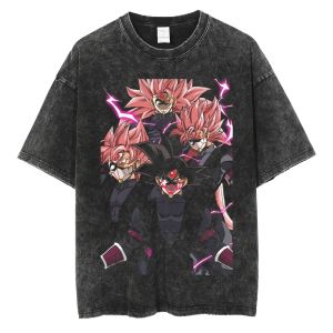 Bandai | Streetwear Hip Hop T-Shirt Dragon Ball Anime Graphic T Shirt Harajuku Cotton 2026 Men Summer Black Washed Tshirt Loose