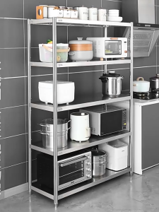 3/4/5 Layer Thicken Kitchen Storage Rack 304 Stainless Steel Shelf Kitchen Storage Cabinet Rack Multipurpose Multi-layer Organizer Microwave Oven Rack Big Size Warehouse Supermarket Rack