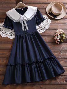 High School Student Skirt New Arrival Summer Junior High School Girls College Style Student Girl Elegant Lace Waist-Tight Dress